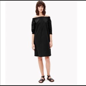 Theory Off-the-Shoulder Poplin Dress, Black 4